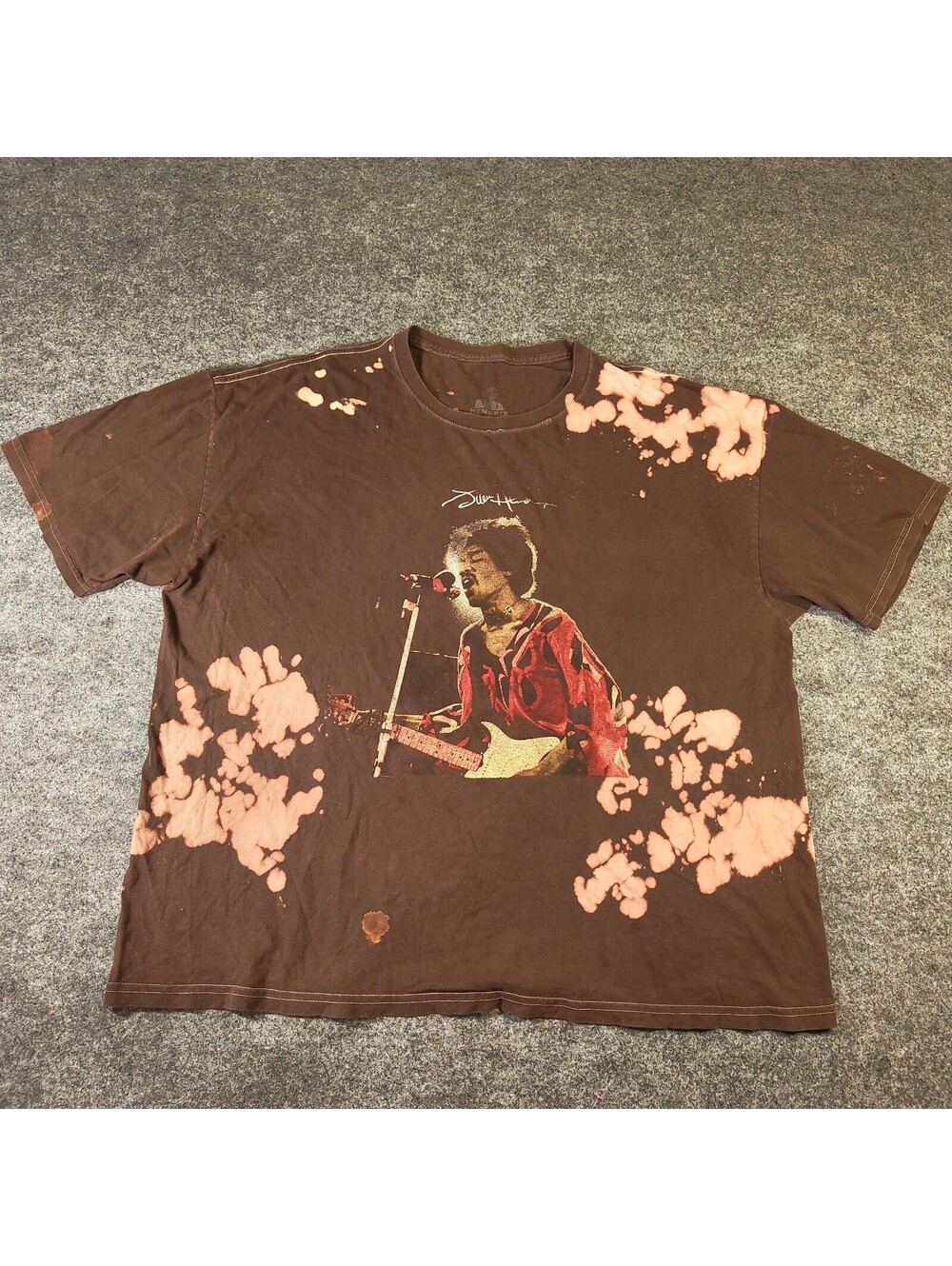 Vintage Style Jimi Hendrix Bleach Wash Graphic T-Shirt Mens Large Brown